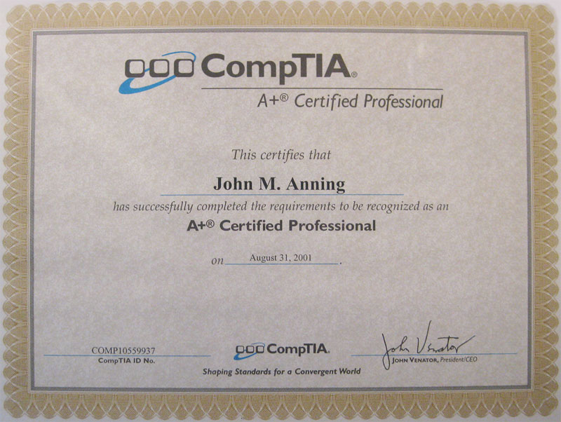 John Anning - CompTIA A+ Certified